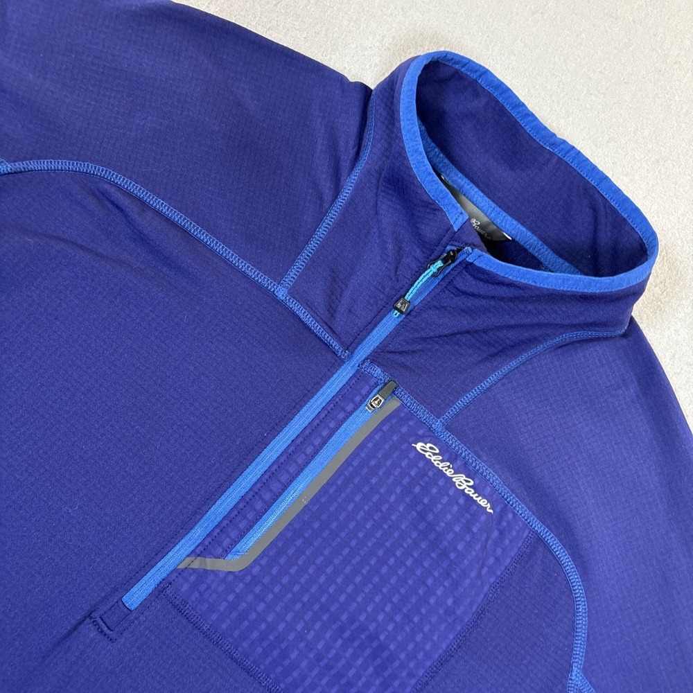 Eddie‎ Bauer First Ascent Pullover Men L Free Heat Sweater 1/2 Zip Blue Hiking